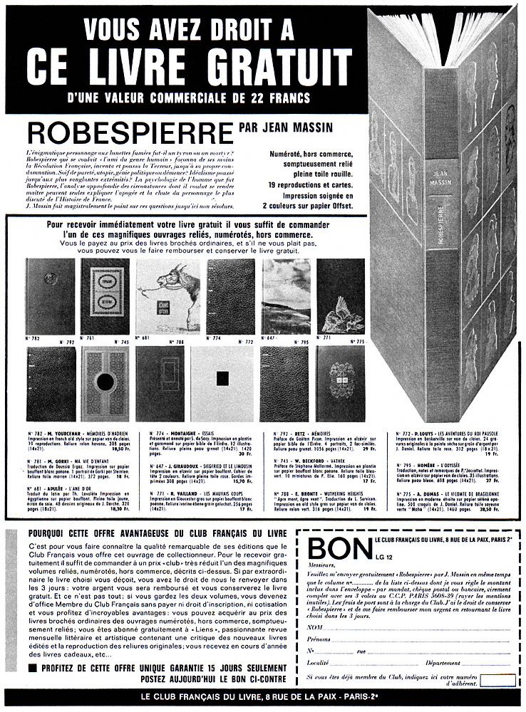 Advert Club Franais du Livre 1963