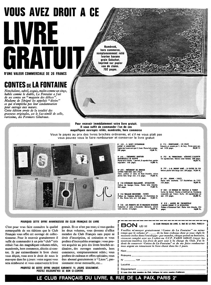 Advert Club Fran�ais du Livre 1964