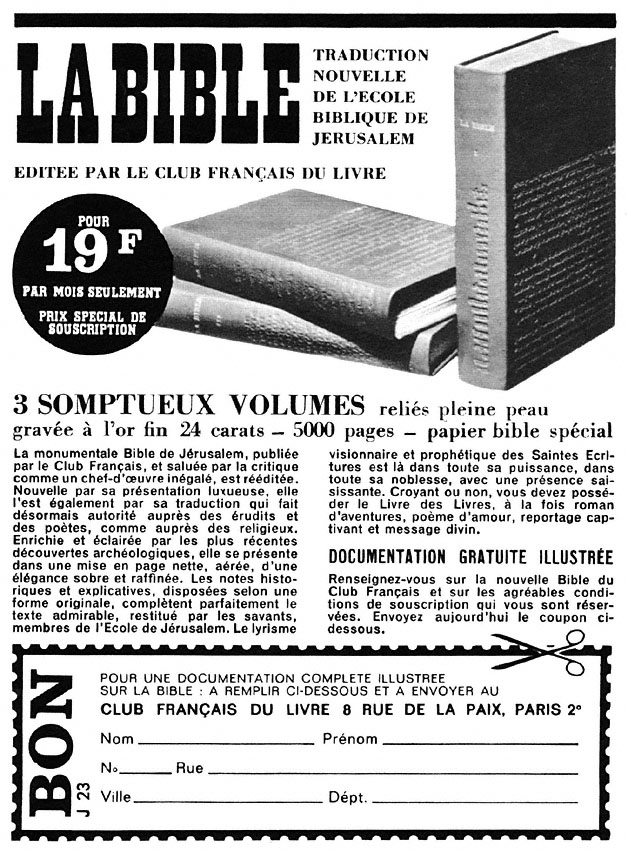 Advert Club Franais du Livre 1965