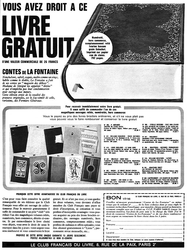 Advert Club Franais du Livre 1965