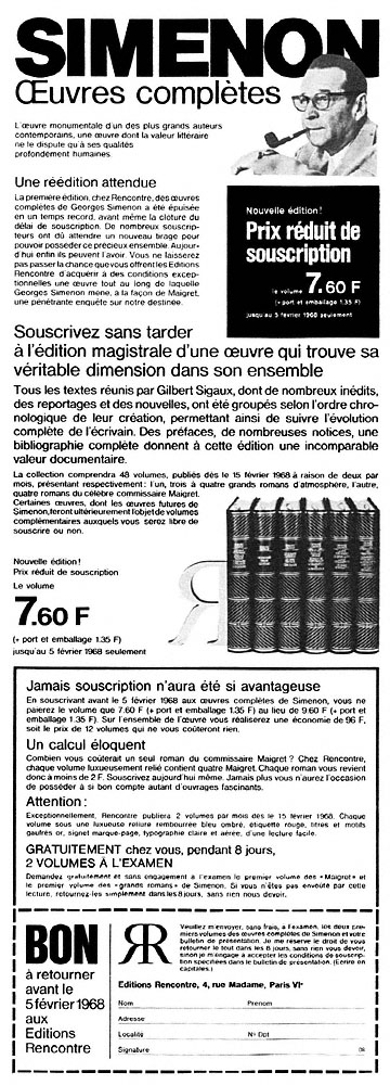 Advert Editions Rencontre 1968