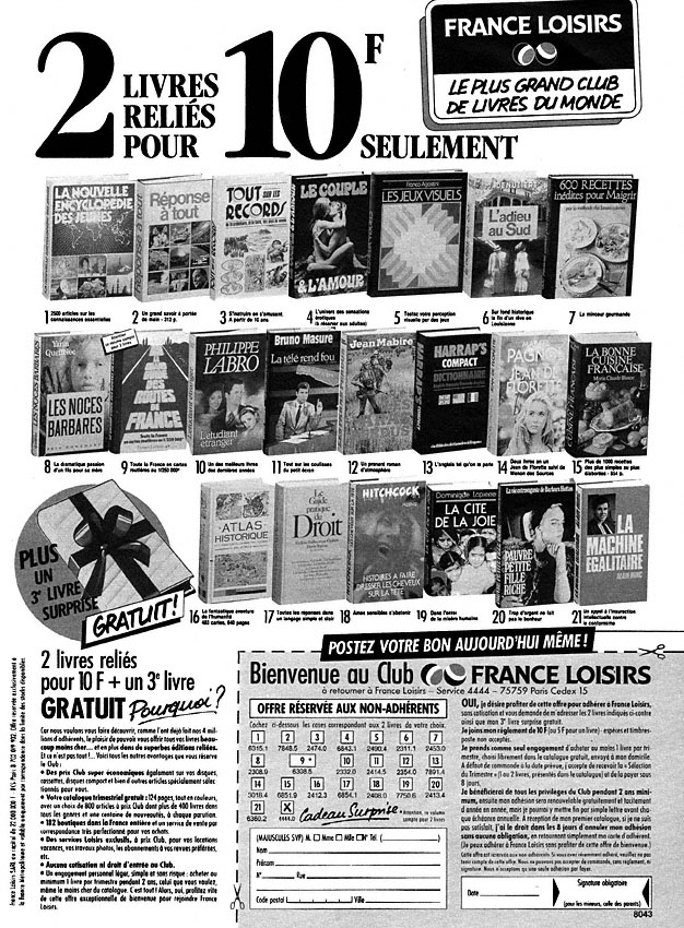 Advert France Loisirs 1988