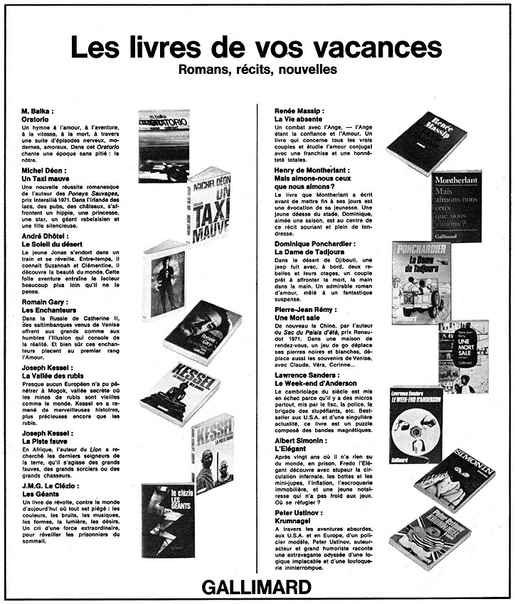 Advert Gallimard 1973