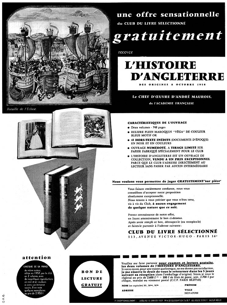 Advert ZxDivers Clubs Livres 1958