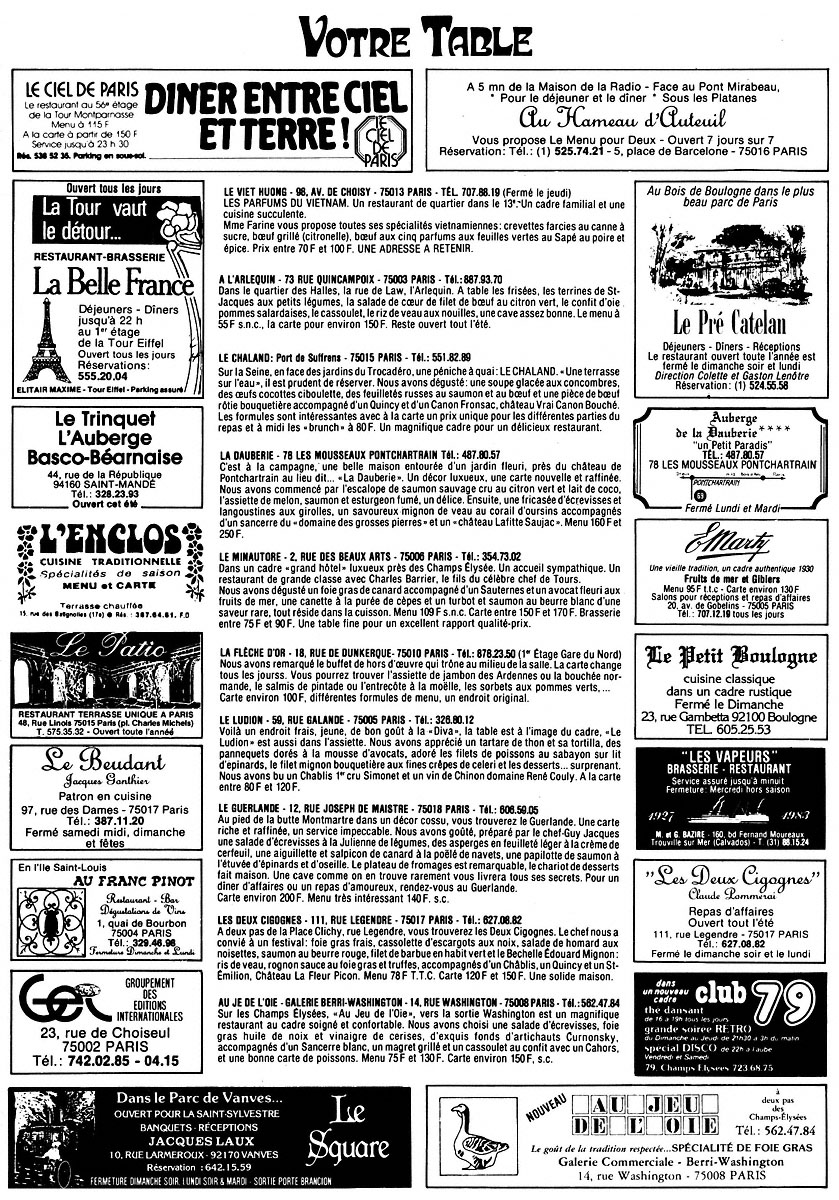 Advert Restaurants 1983