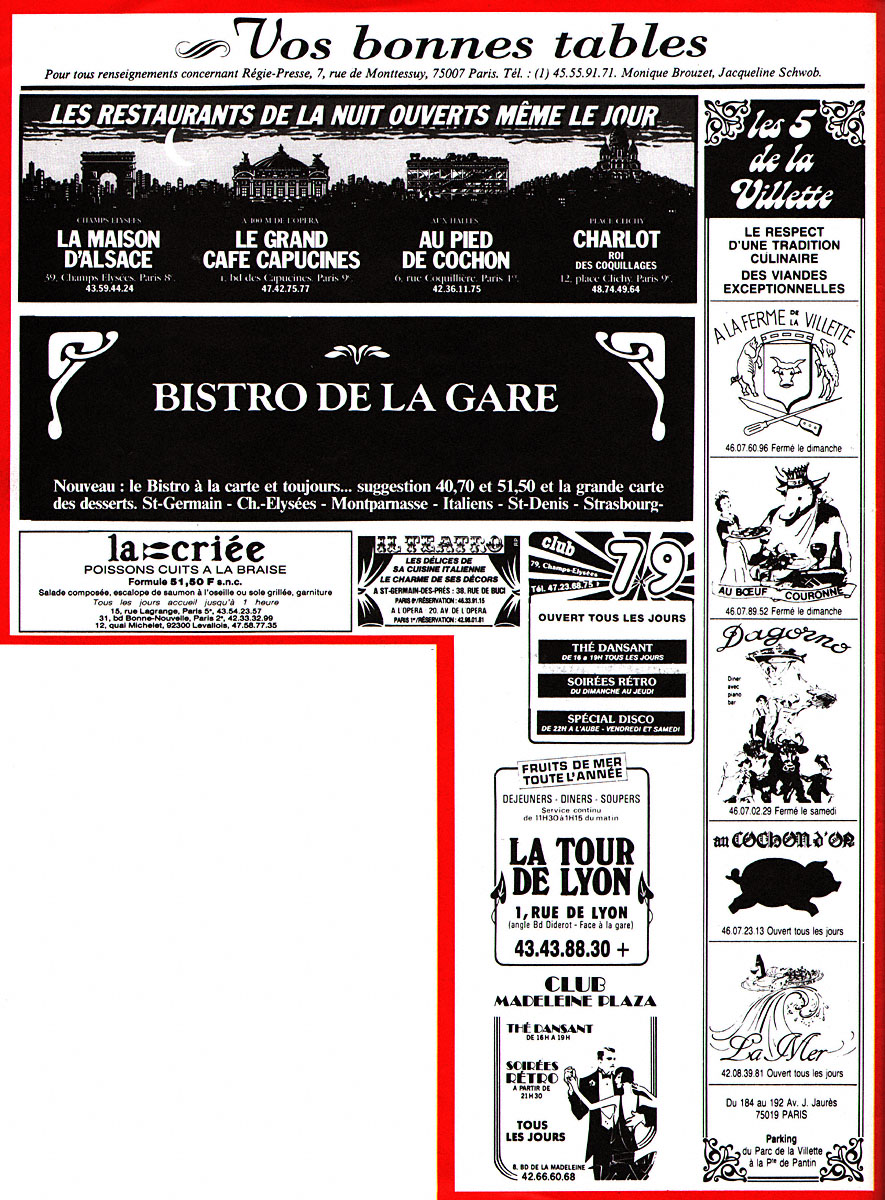 Advert Restaurants 1985