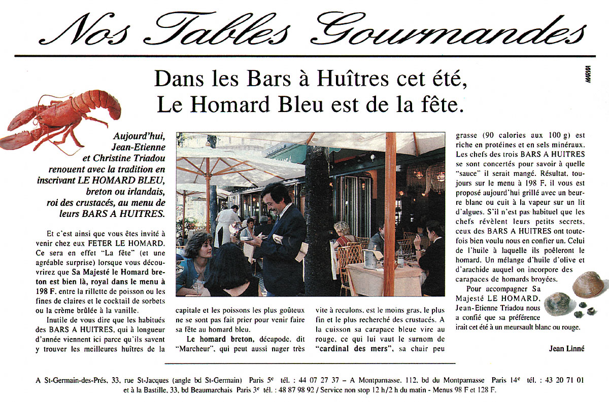 Advert Restaurants 1995
