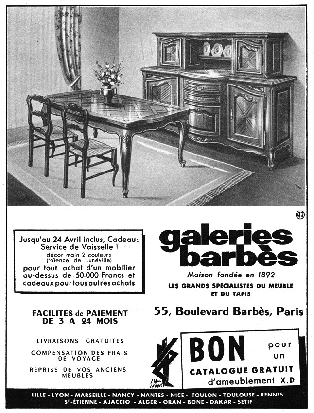 Advert Galeries Barbs 1954