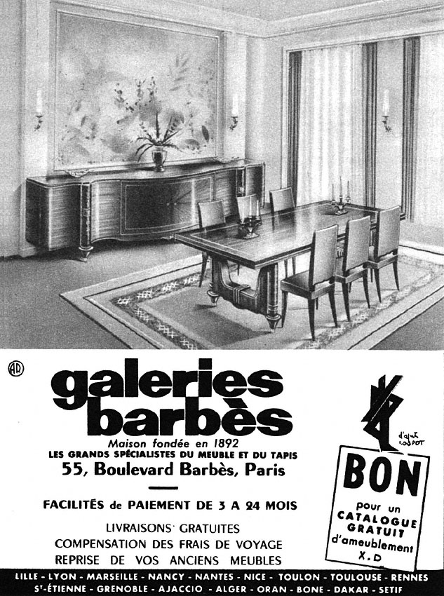 Advert Galeries Barbs 1954