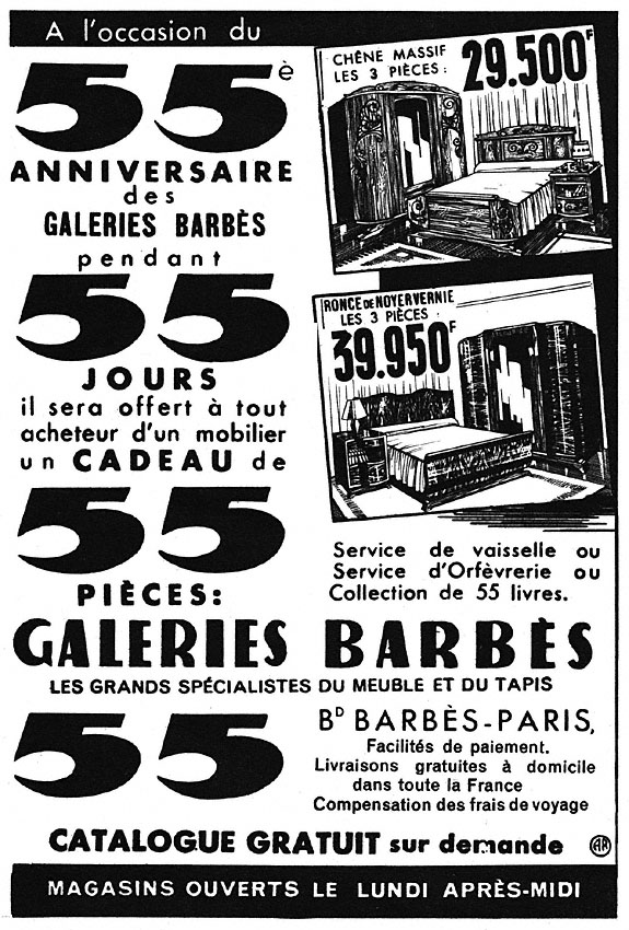 Advert Galeries Barbs 1950