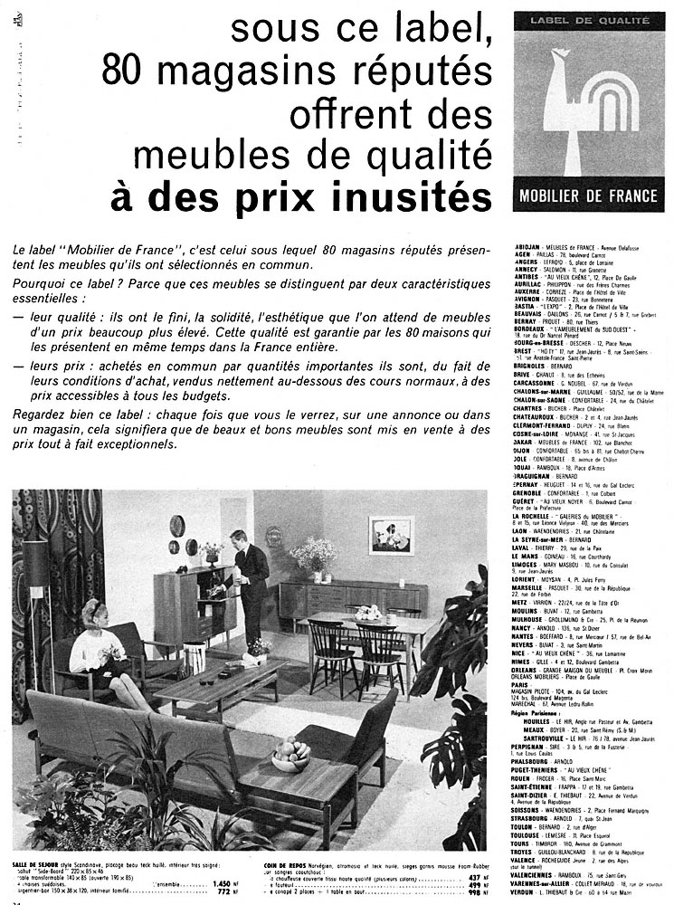 Advert Mobilier de France 1962