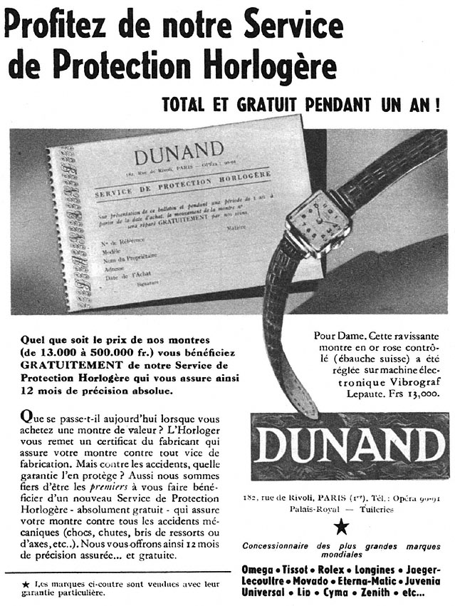 Advert Dunand 1952