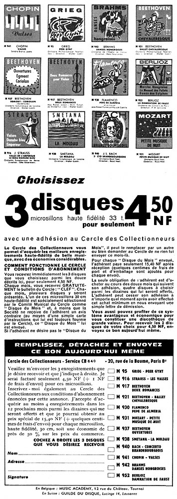 Advert Cercle des Collectionneurs 1960