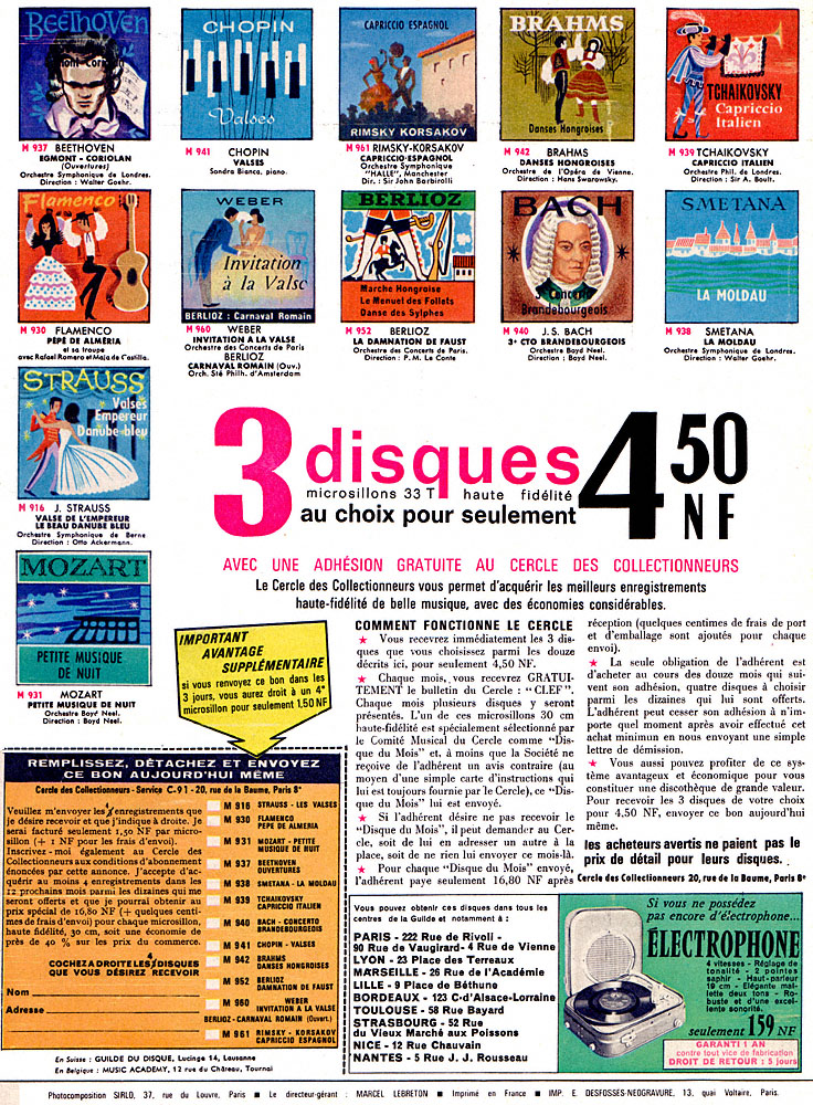 Advert Cercle des Collectionneurs 1961