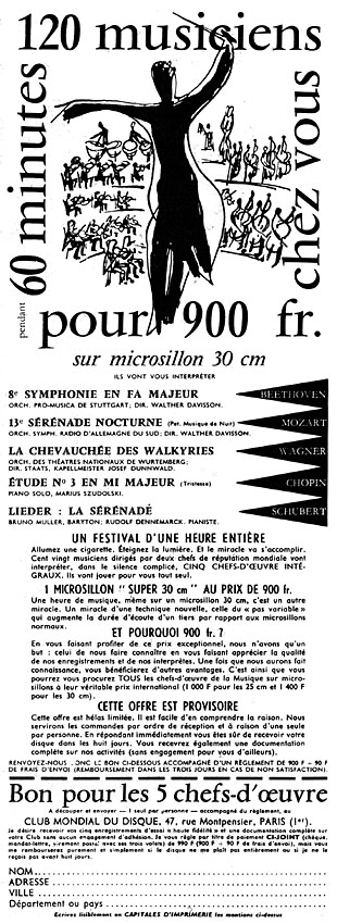 Advert Clubs Disques 1956