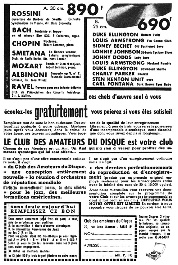 Advert Clubs Disques 1956