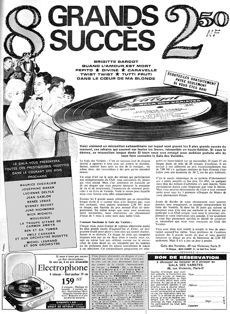 Advert Clubs Disques 1962