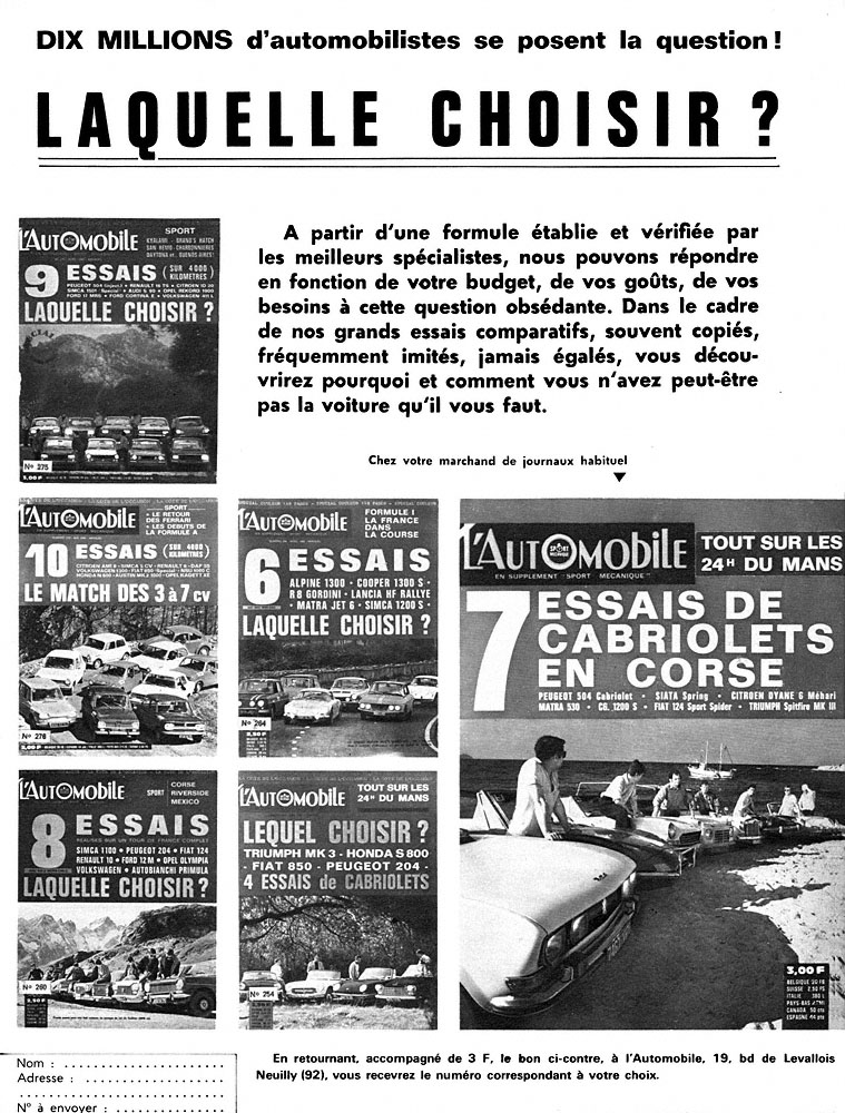 Advert L'automobile 1969