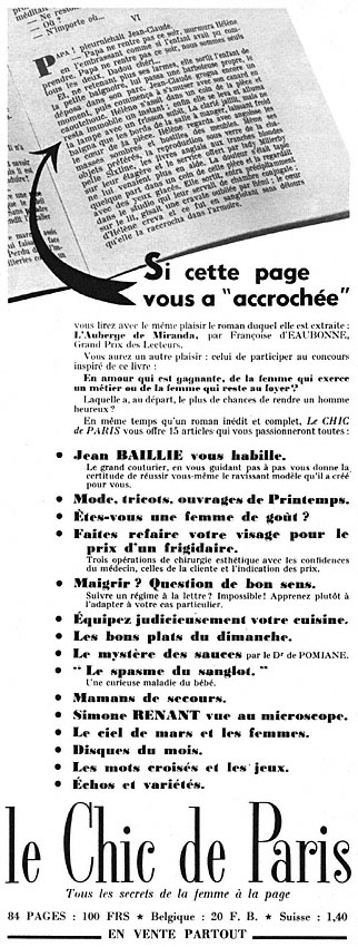 Advert Le chic de Paris 1952