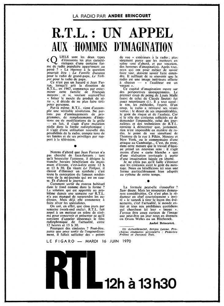 Advert Radio Luxembourg 1970