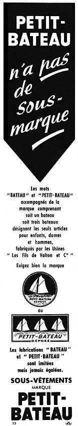 Advert Petit bateau 1952