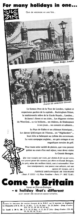 Advert Angleterre 1955