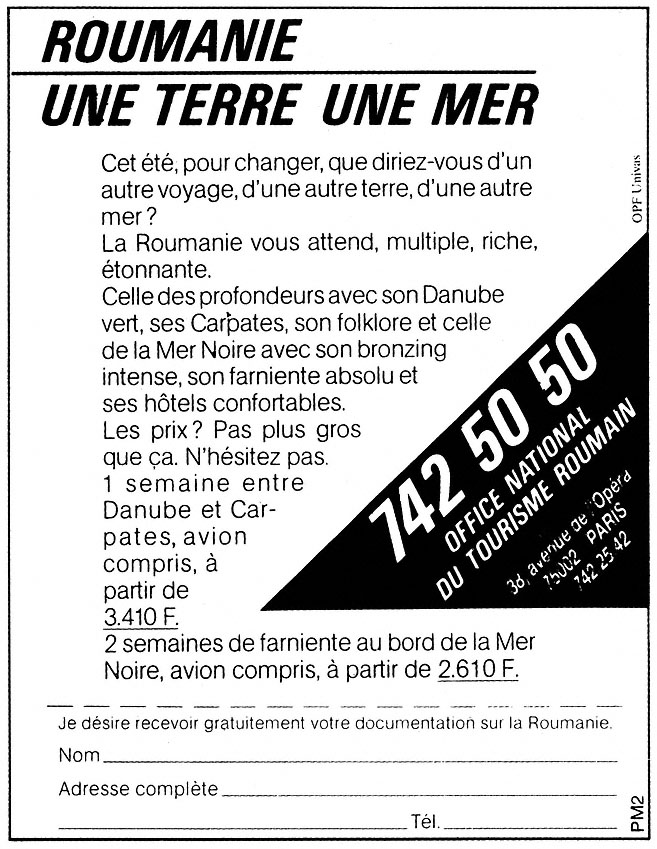 Advert Roumanie 1985