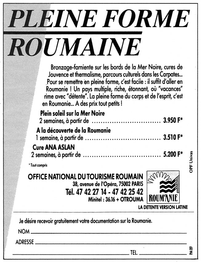 Advert Roumanie 1989