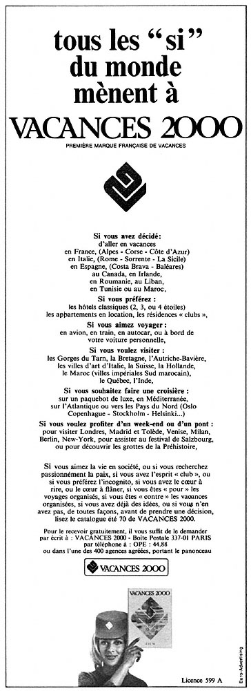 Advert Vacances 2000 1970